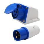 Panel mounted Industrial 16A 3pin Plastic Plug and Socket Top 220-250V IP 44 for External (White)