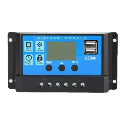 Solar Panel Charger Controller Battery Dual USB LCD Display Regulator (Blue)