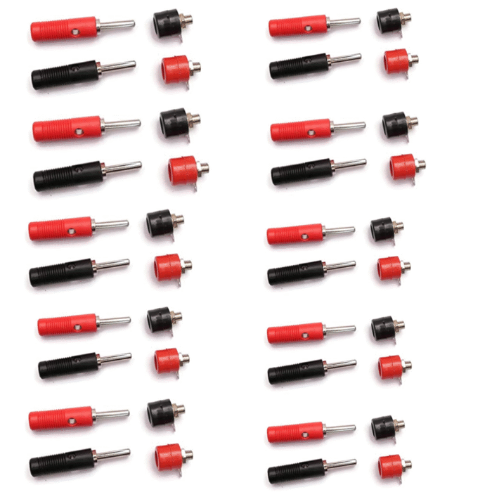 Male and Female Plug 4mm Banana Pin with Socket Speaker Wire Cable Audio Banana Speaker Plug Banana Plug Connector Jack Screw-type Banana Head Black and Red Color (Pair of 10) - Image 1