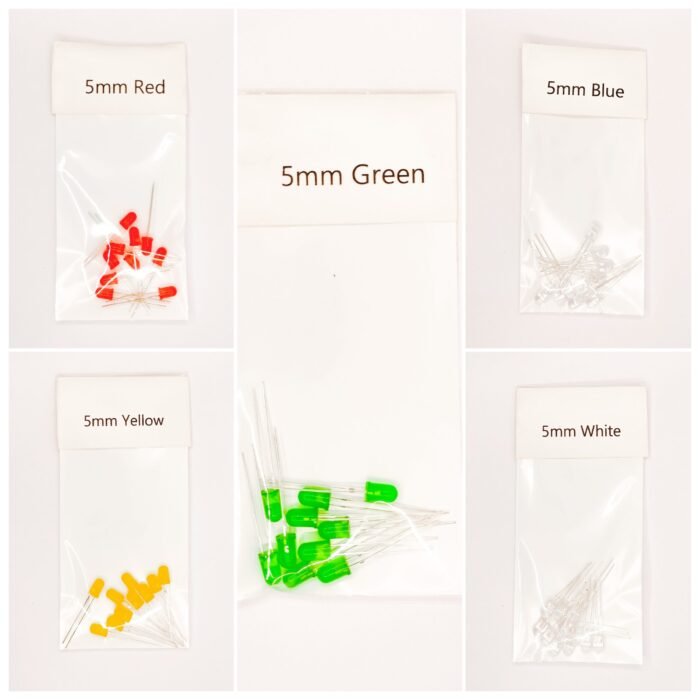 Led Combo (Red-Yellow-Blue- Green-White) 5mm 10pcs each - Image 1
