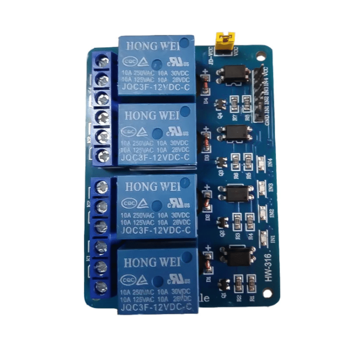4-Channel 12V Relay Module with Light Coupling, Opto-Isolated for Arduino & Microcontrollers, High/Low-Level Trigger, Screw Terminals - Image 1