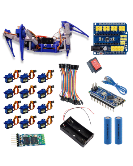 Quadruped Spider Robot Combo Kit – -4 Legged DIY STEM Crawling Robot with Servo Motors