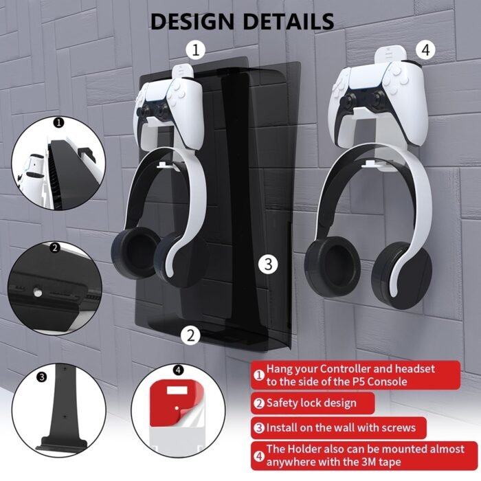 Wall Mount Holder for PS5, PS4, Xbox Series X/S, Switch Pro Controllers | Universal Gamepad Bracket with Screws | DualSense & DualShock Wall Hanger for Gaming Setup – White - 101 - Image 4