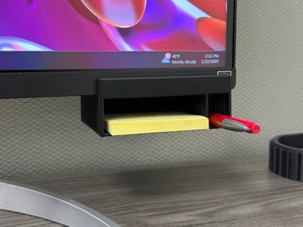 Under Monitor Pen & Sticky Note Holder 3D Printed | Space-Saving Desk Organizer | Minimalist Office Accessory for Pens, Notes & Stationery