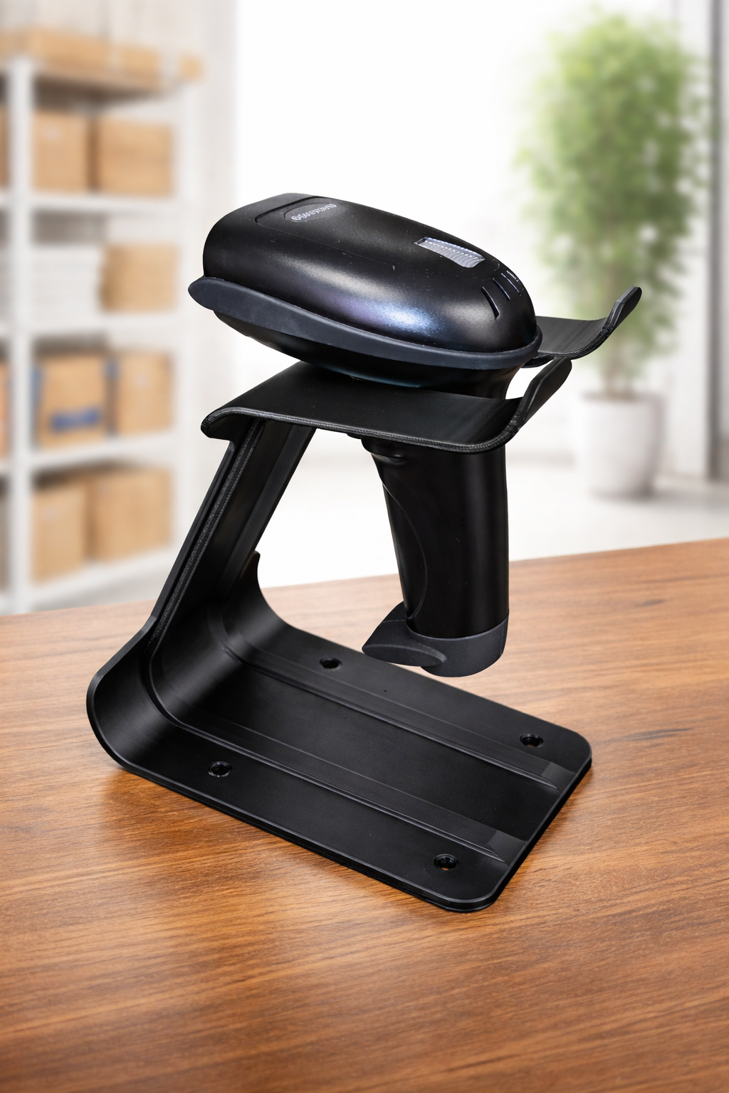 ChatGPT Image Jan 25, 2026, 08_07_26 PM Universal Barcode Scanner Holder Stand | Desk & Counter Mount | Handheld Scanner Stand for Retail Store, Shopping Mall, POS Billing Counter (Black) - Image 1