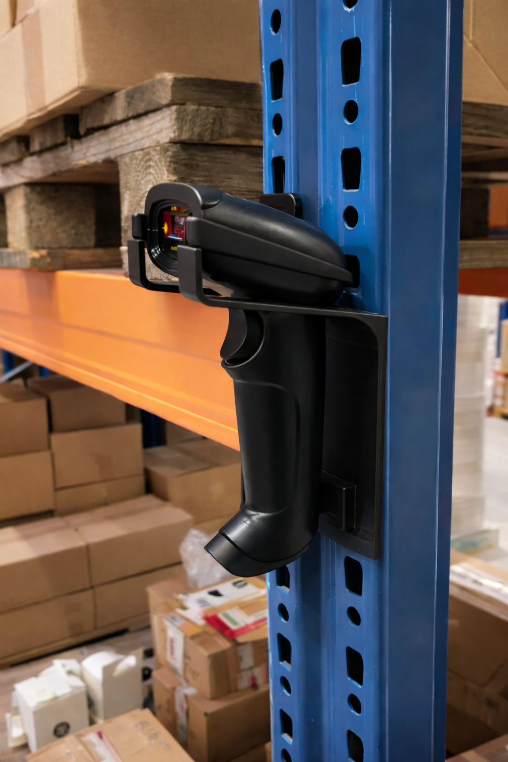 ChatGPT Image Jan 25, 2026, 08_12_40 PM Universal Barcode Scanner Holder Stand for Warehouse | Rack & Shelf Mount Scanner Stand | Handheld Barcode Scanner Holder (Black) - Image 1