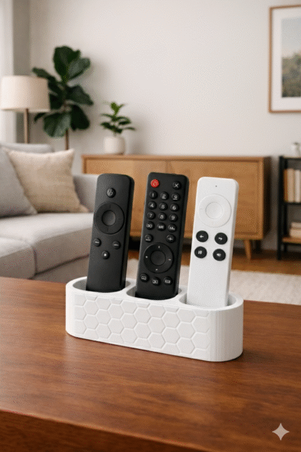 3 in 1 Universal Table Top Remote Holder | White 3D Printed Stand for BLDC Fan, TV & AC Remote Controls | Desk & Living Room Organizer