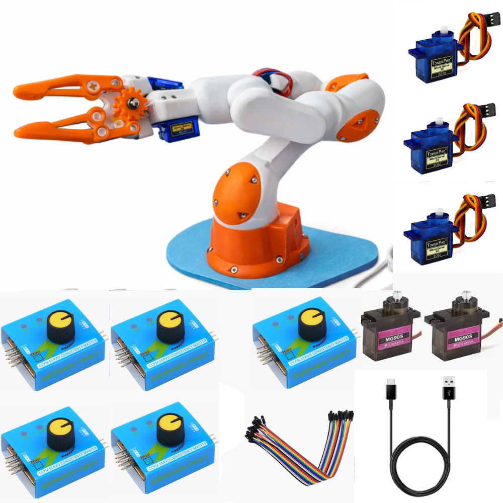 Untitled design (22) 5 DOF Robotic Arm DIY Kit for Students โ No Arduino Required, Servo Tester Controlled Robot Arm with Gripper | STEM Educational Robotics Project - Image 1